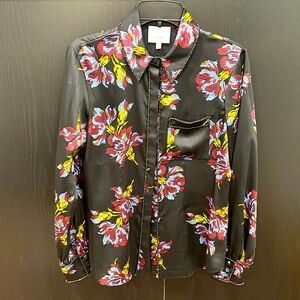 Cinq a Sept Rhinestone trim Silk Shirt